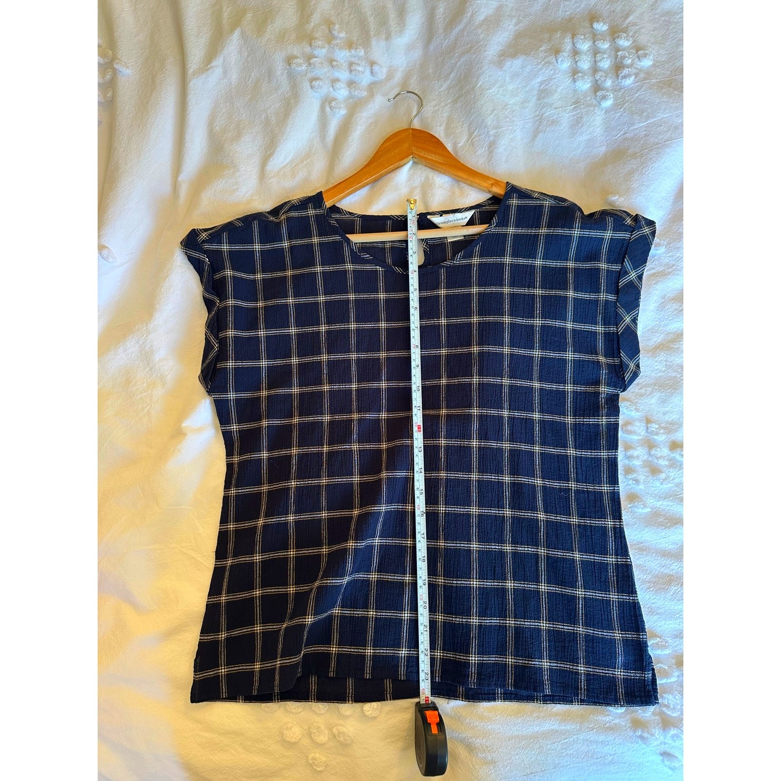 Christopher & Banks Navy Windowpane Plaid Cotton Blouse Women’s Large