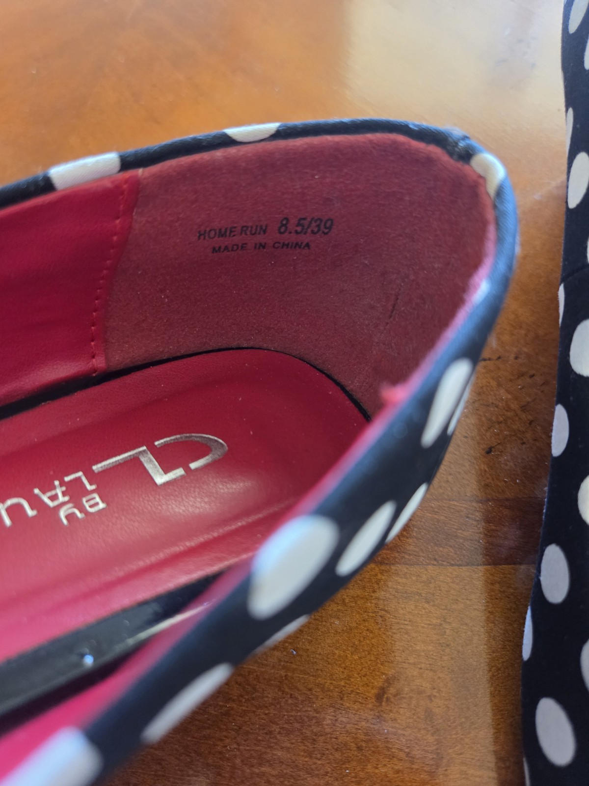 CL By Laundry Black White Polka Dot Heels Open Toe Size 8.5 Home Run