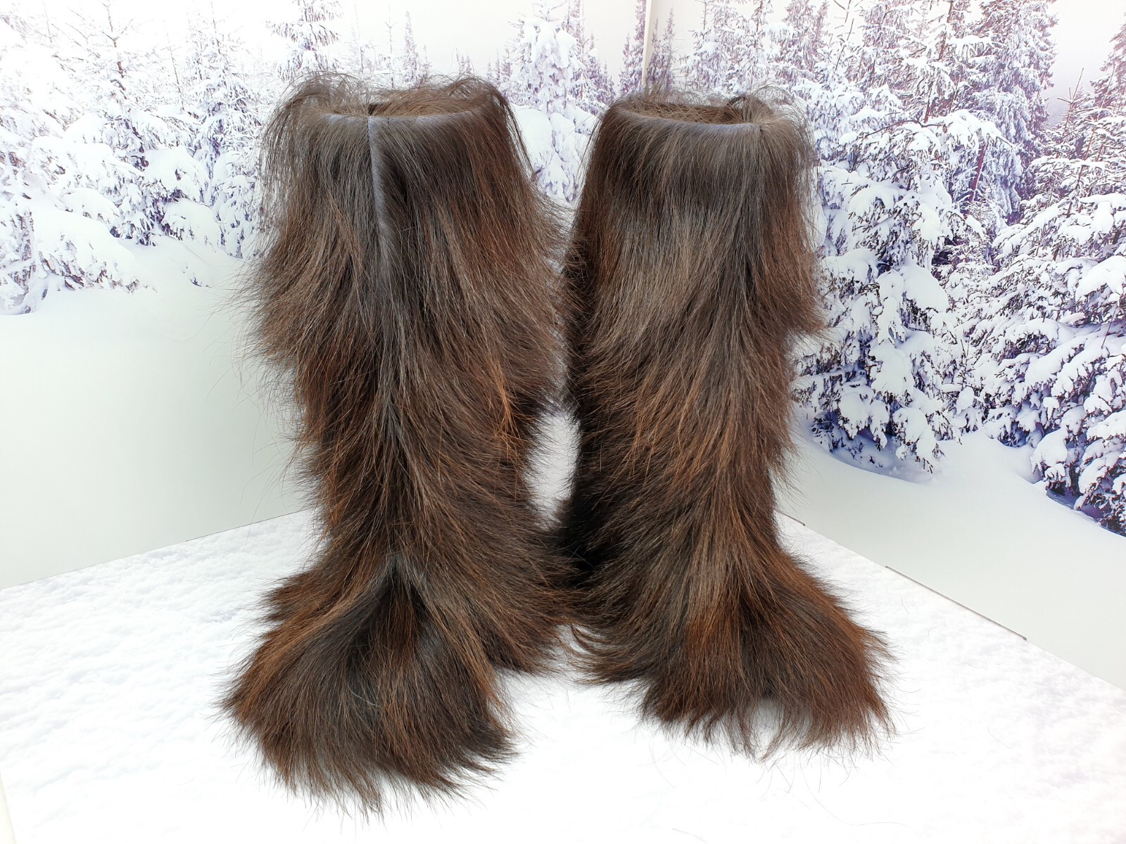 Knee shaggy women yeti boots Winter real goat Womens furry boots