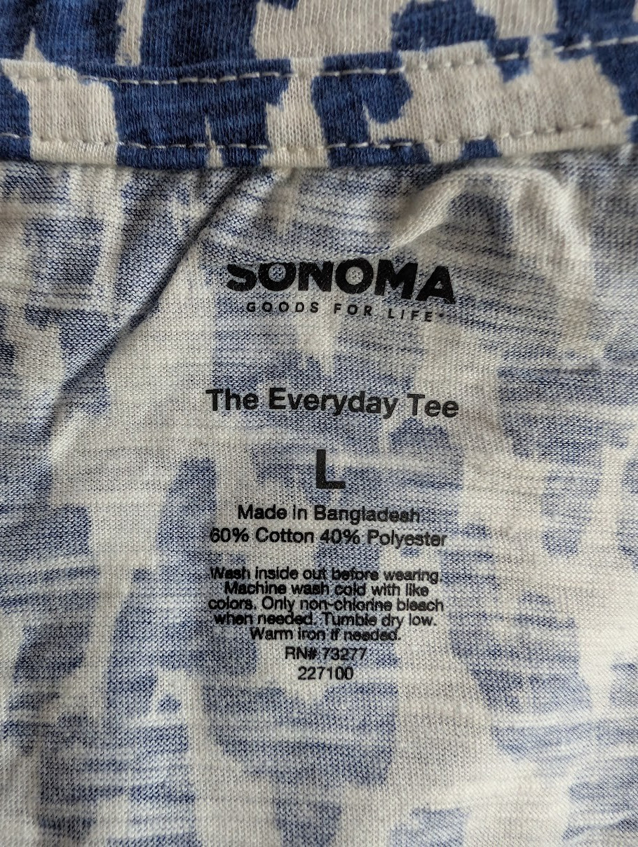 Sonoma Size Large The Everyday Tee Blue White Short Sleeve V Neck Top NWT