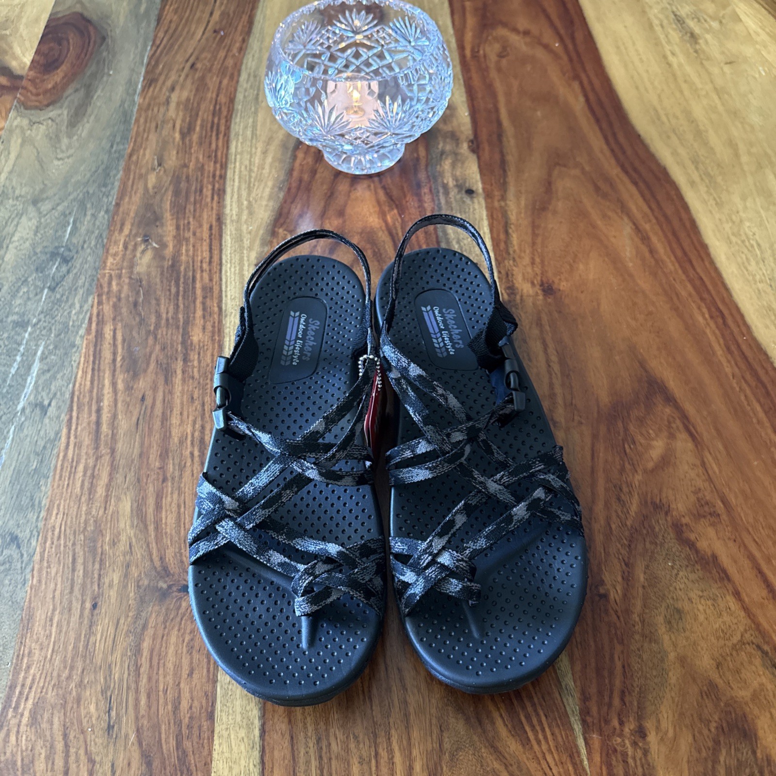 Skechers Reggae Positive Space Black Women’s Sandals – Size 9 Wide Fit 163595W