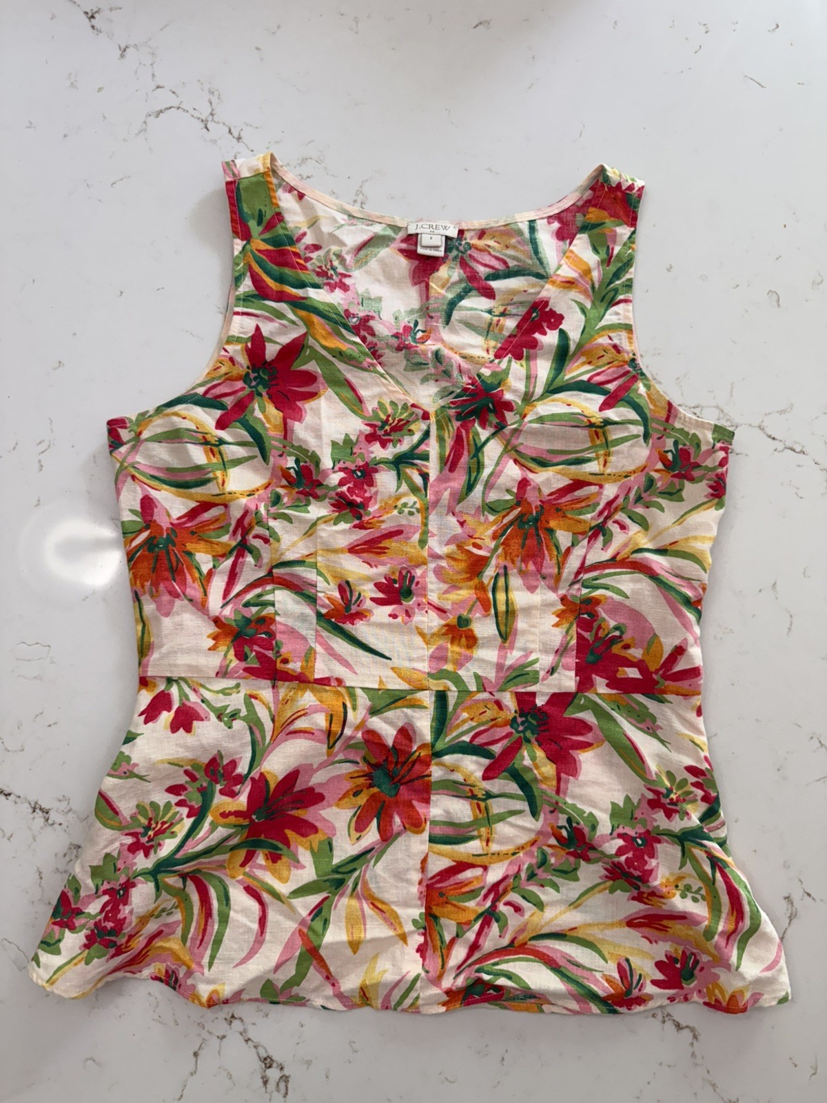 J. Crew Women’s Floral Linen Tank Top Size 2 Multicolor Sleeveless