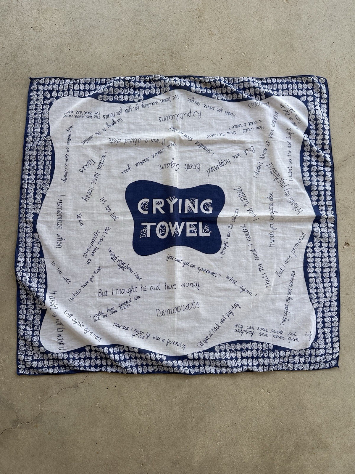 1950s Symphony ‘Crying Towel’ Novelty Political Bandana Humor Scarf Blue VTG