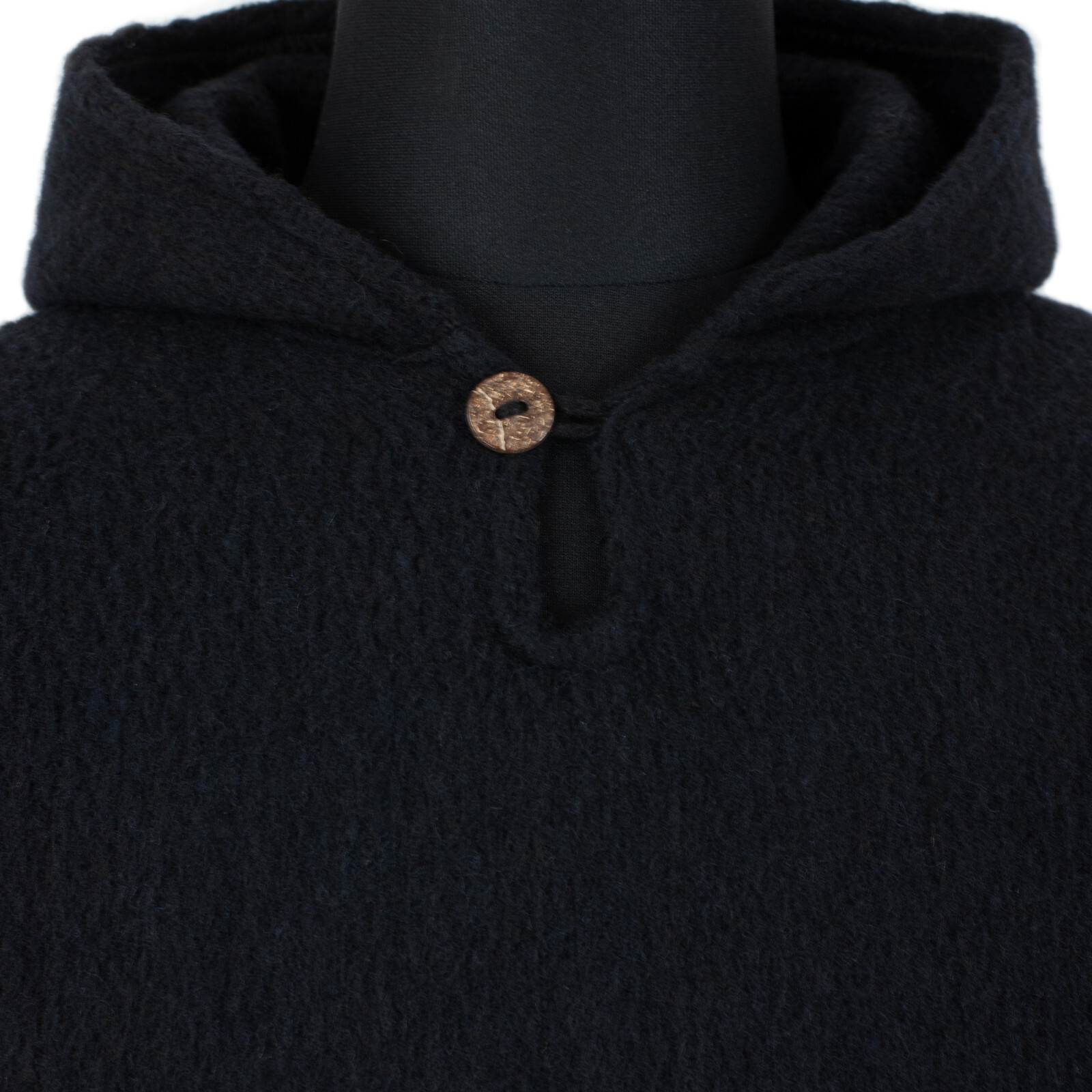 LLAMA WOOL MENS WOMANS UNISEX HOODED PONCHO ETHNIC TRIBAL BOHO SOLID BLACK S-XL