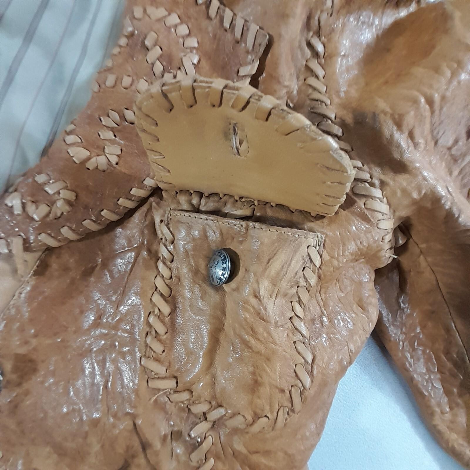 My Tribe Jacket Orange Thick Leather Whipstitch Lined Metal Button Closure USA