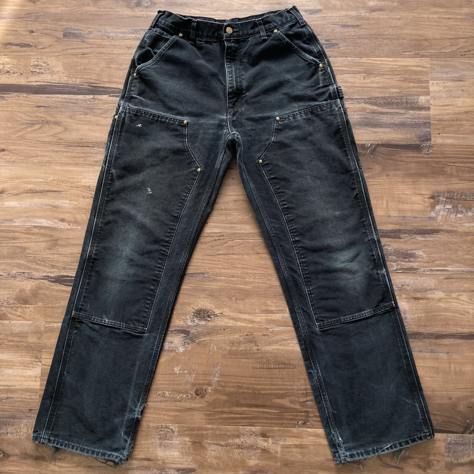 Carhartt B01 BLK Double Knee Work Pants Mens 32×34 (Fits 30×32) Faded Distressed
