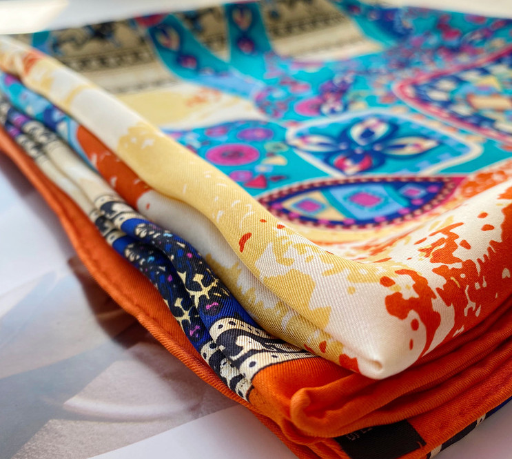 100% Silk elephant Print Pure Twill Silk Wrap Scarf Bandana Large Shawl 53″