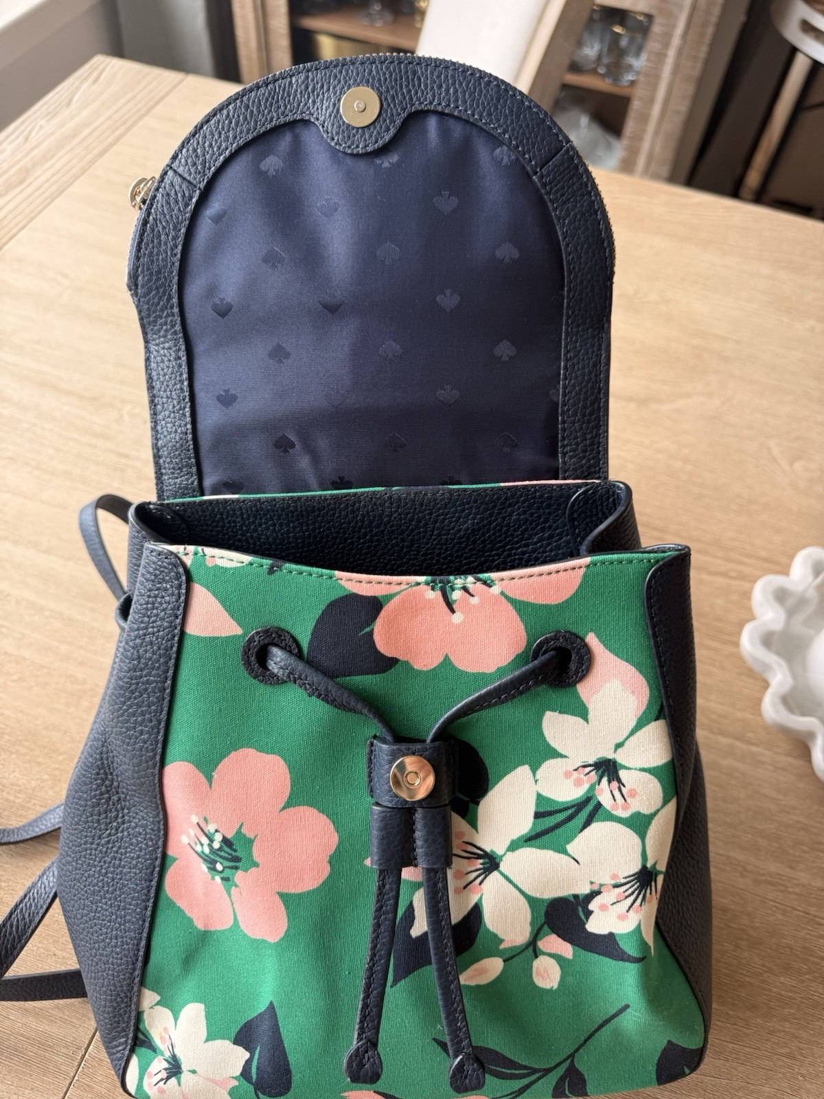 Kate Spade Small Backpack Purse Green Floral Leila Flap