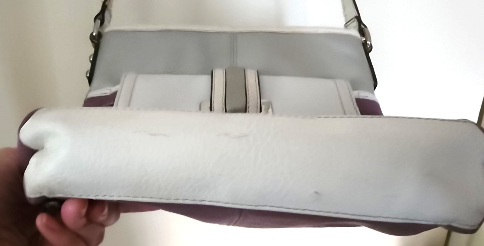 * UNIQUE * Tignanello Colorblock Leather Crossbody: Purple, White/Stone, Silver