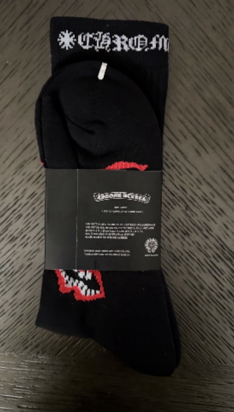 Chrome Hearts Men’s Crew Socks Cotton Breathable One Size 1 Pair Lips Logo