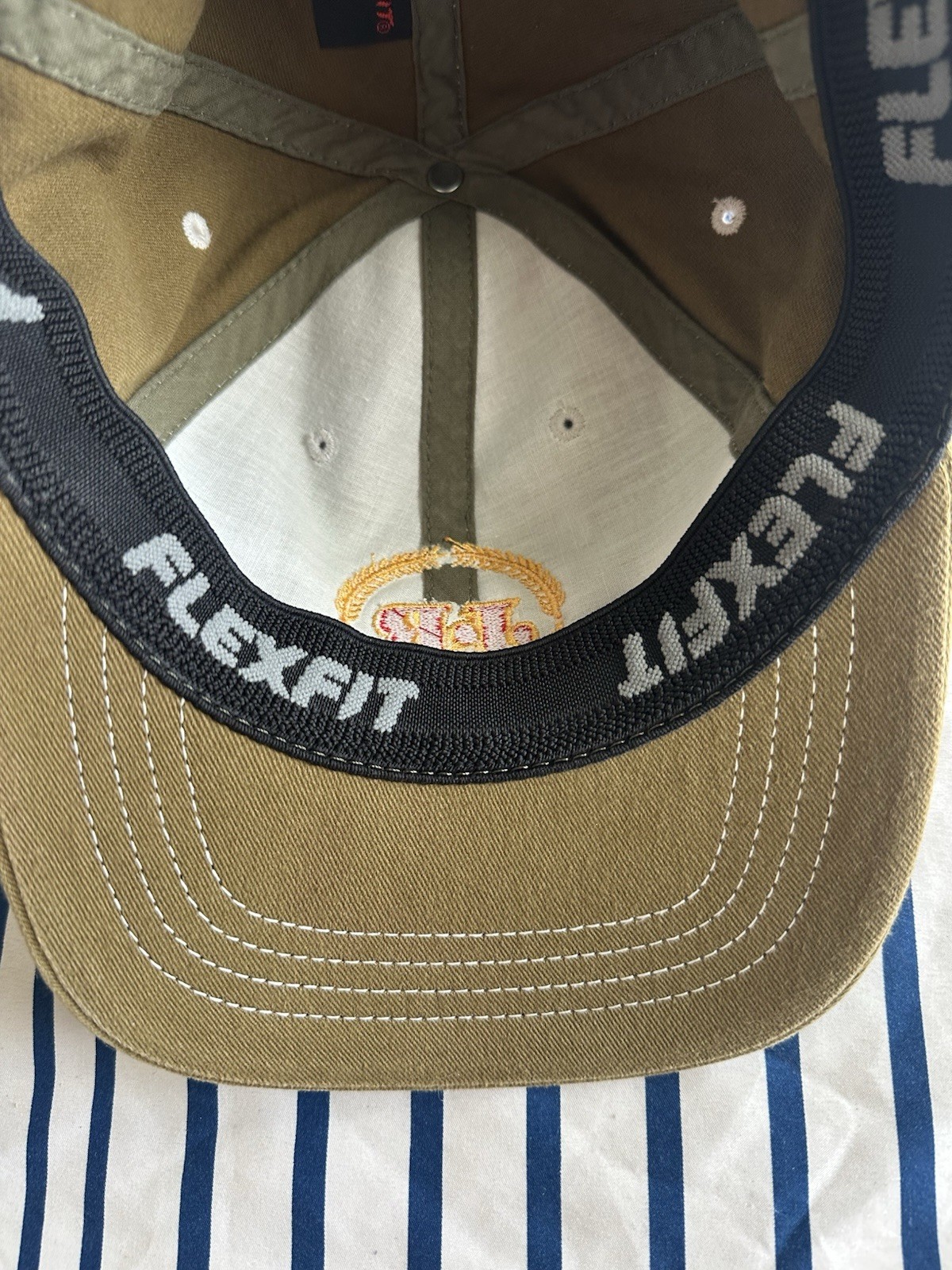 J&R Flexfit Baseball Cap Hat Brown Embroidered Logo Size OSFA Used