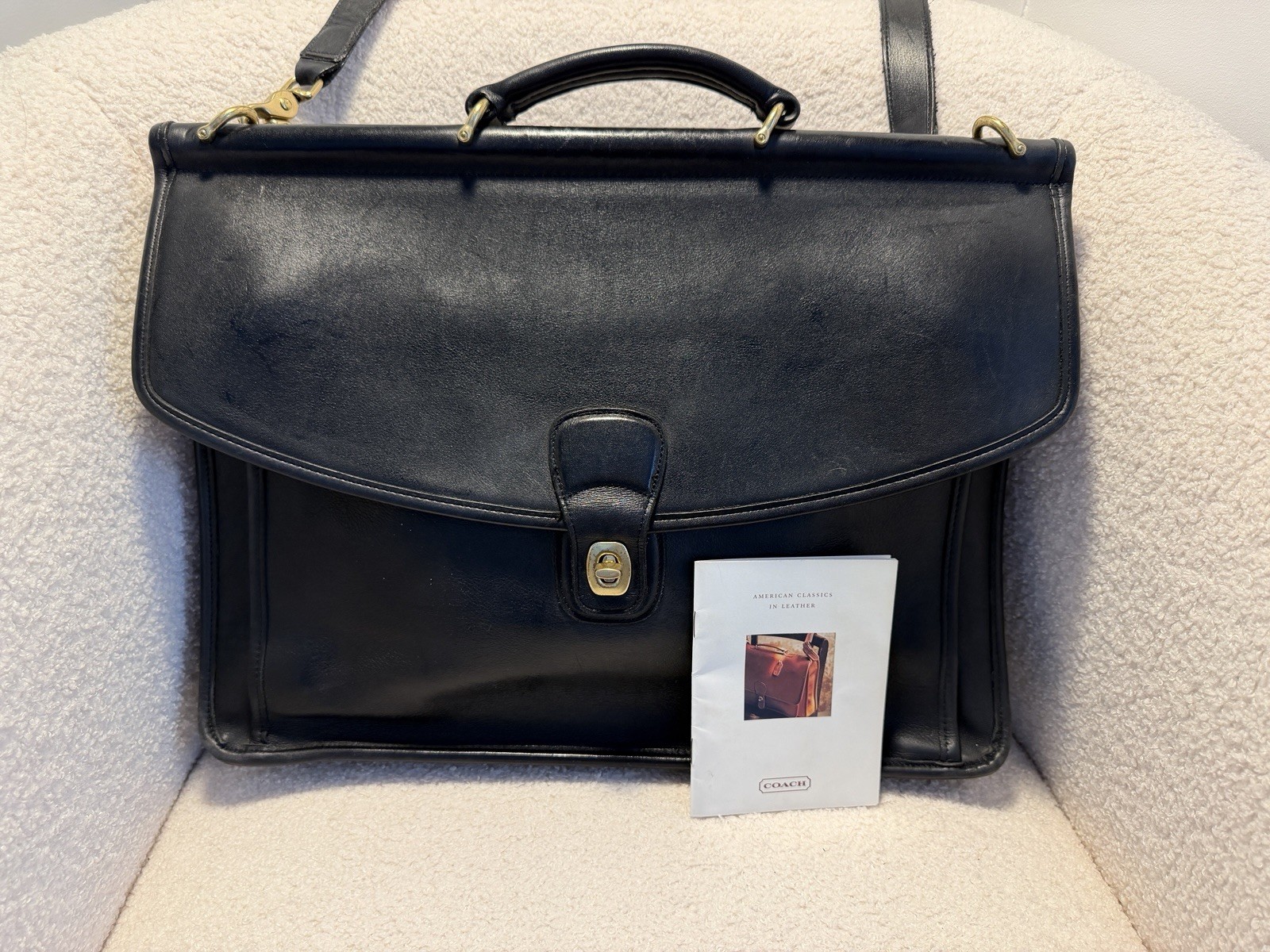 Vintage Coach Black Leather Beekman Briefcase 5266 USA – complete with Strap