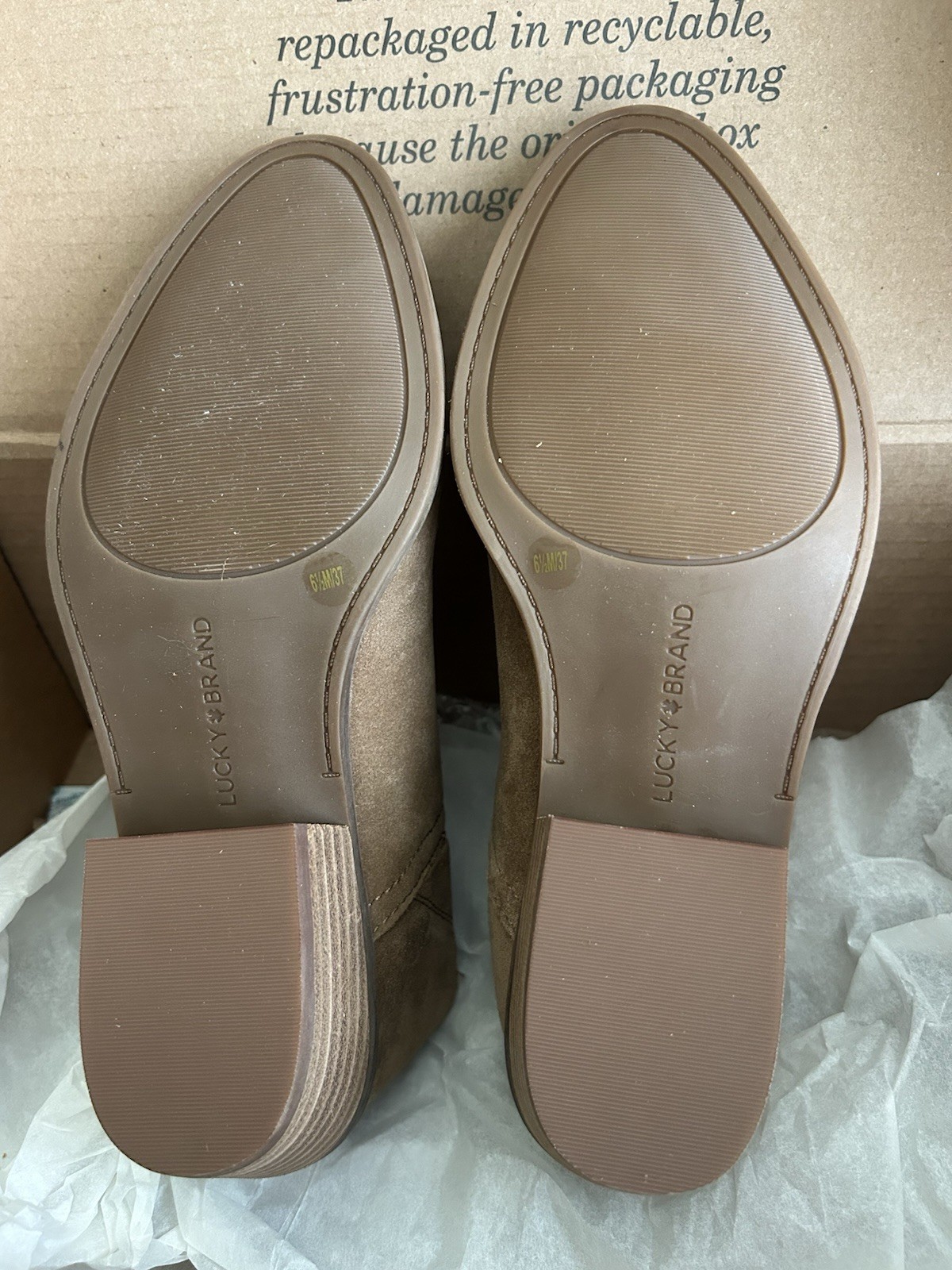 Lucky Brand Women’s Brown Suede Ankle Bootie Slip-On Pointed Toe Logo