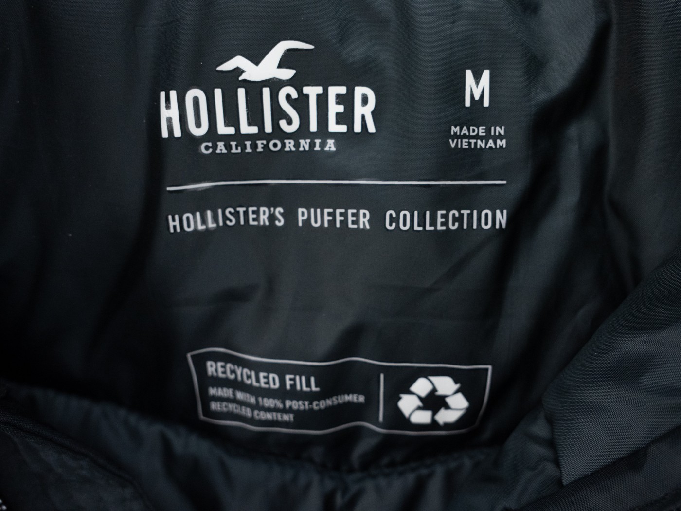 Hollister Puffer Vest Mens Medium Black Full Zip Insulated Jacket Outdoor Preppy