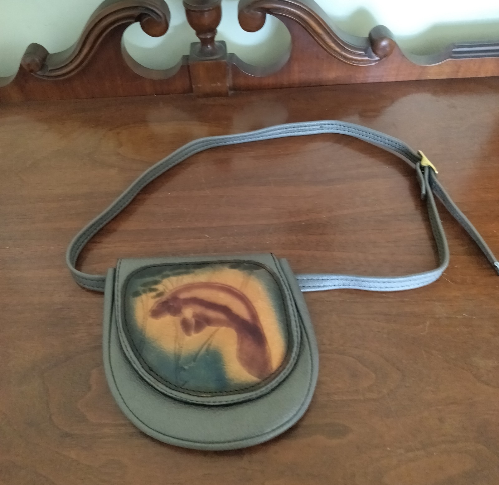 Manatee Gray Leather Mini Purse/35 In/Wear Around Neck Or Around Waist