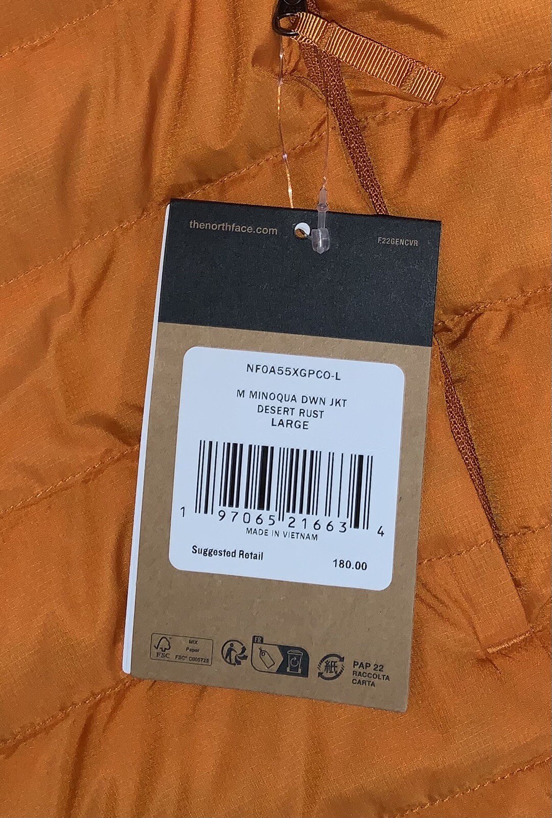The North Face Mens Minoqua Insulated 550-Down FZ Puffer Jacket DSRT Orange NWT