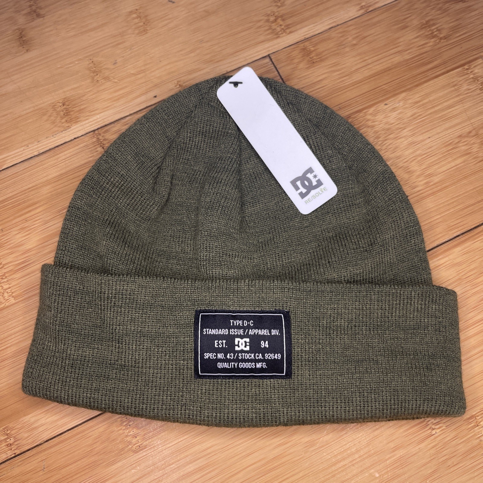 DC Shoe Frontline Olive Green Military-Style Type D-C Cuffed Knit Beanie Hat Cap