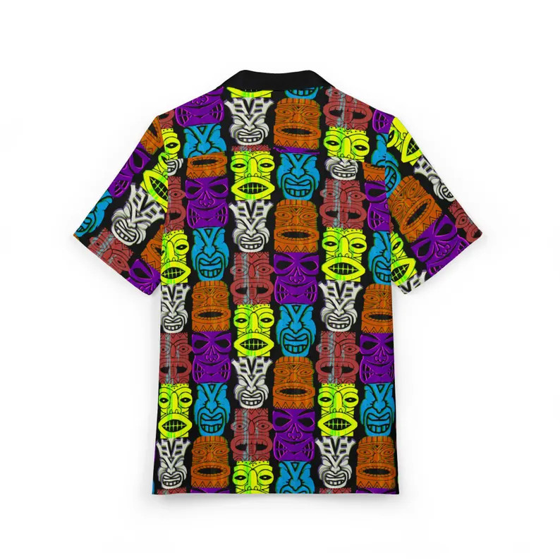 Retro Tiki Heads Hawaiian Shirt: 1950s MCM Design, Beach Party