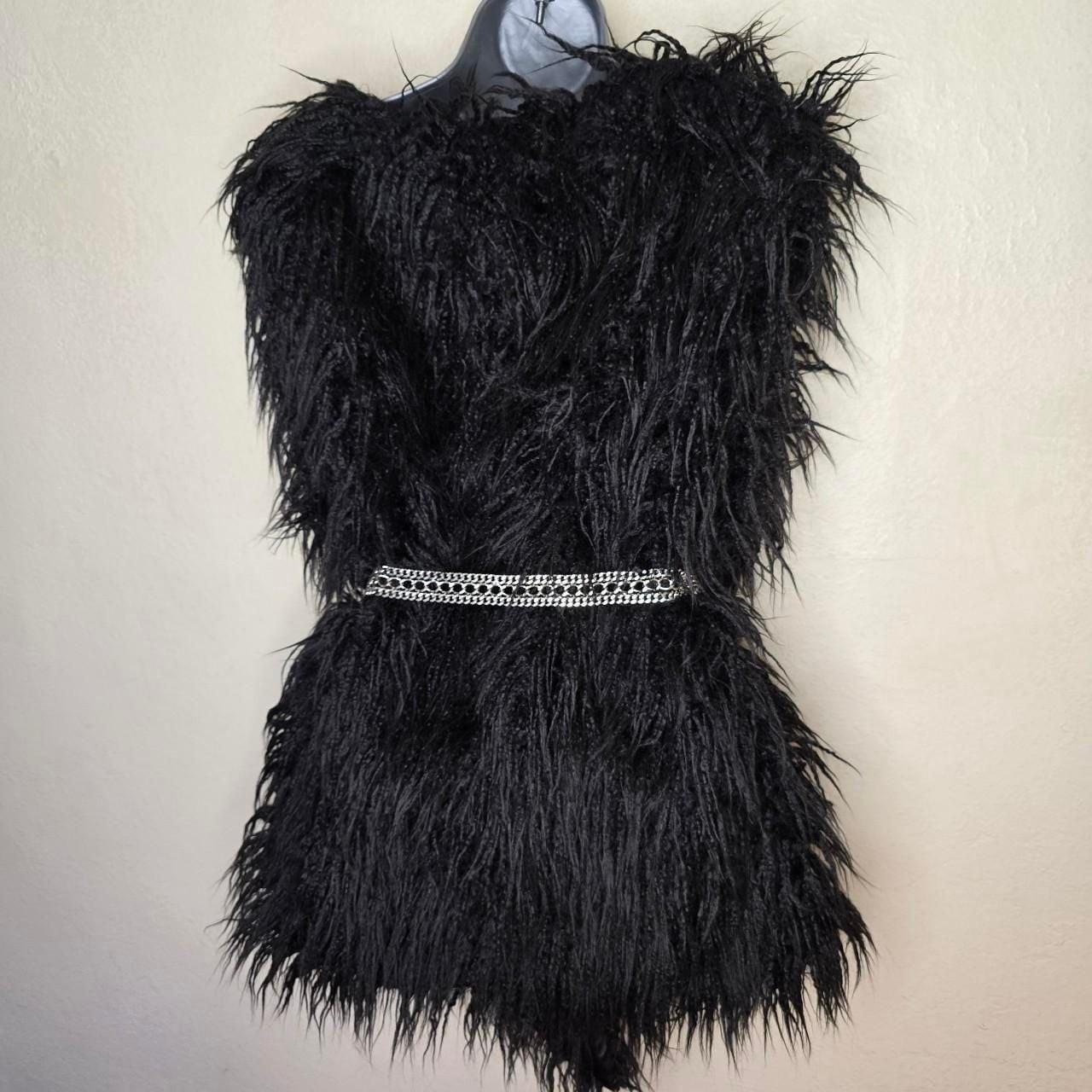 Killstar Black Faux Fur Shag Vest with Chain Belt