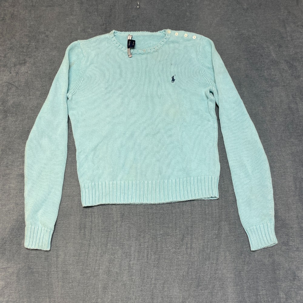 Ralph Lauren Sport Sweater Womens Large Mint Green Cotton Tight Knit Pony Logo