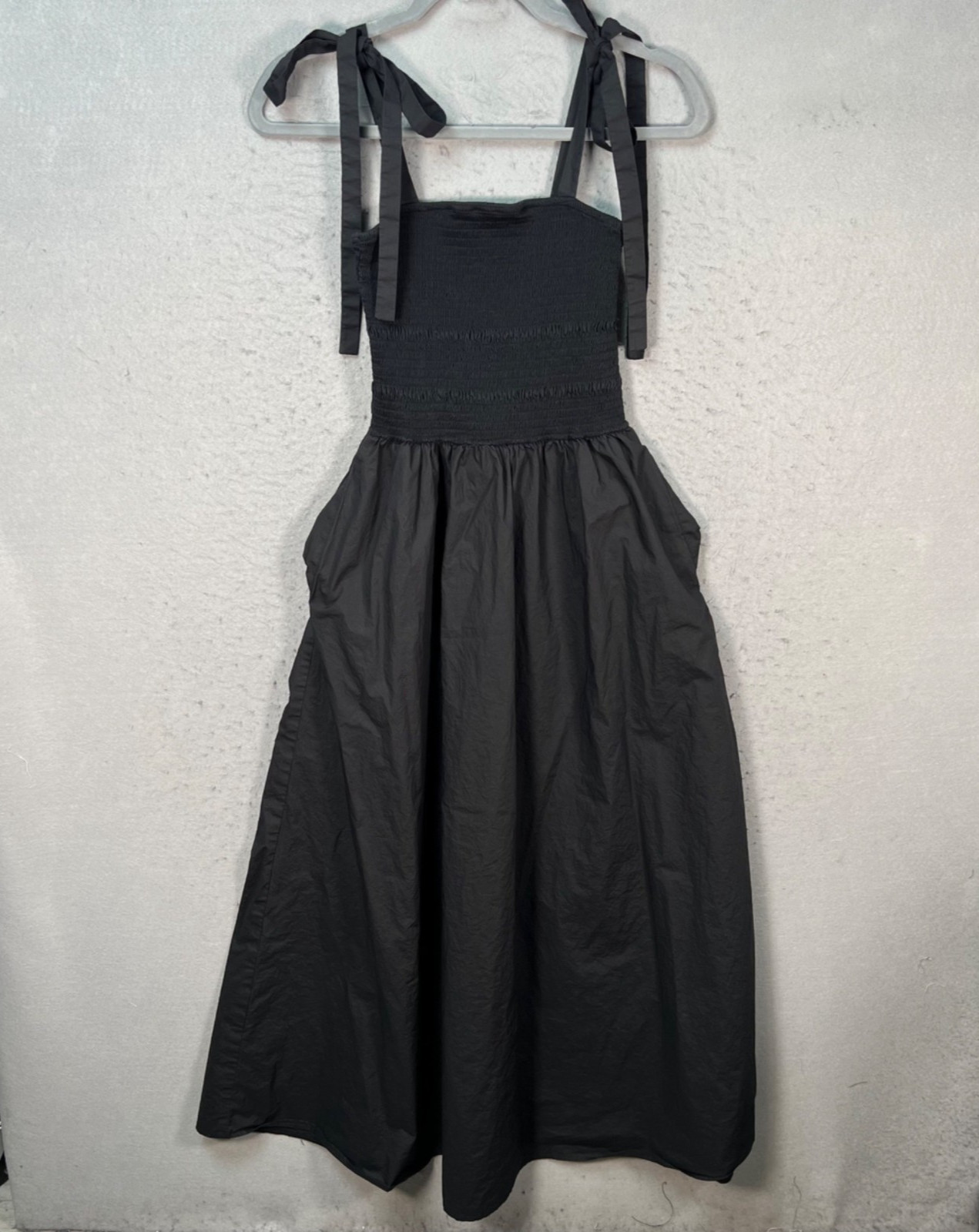 COS Womens Size XS Black Smocked Maxi Dress w/ Tie Straps 100% Cotton
