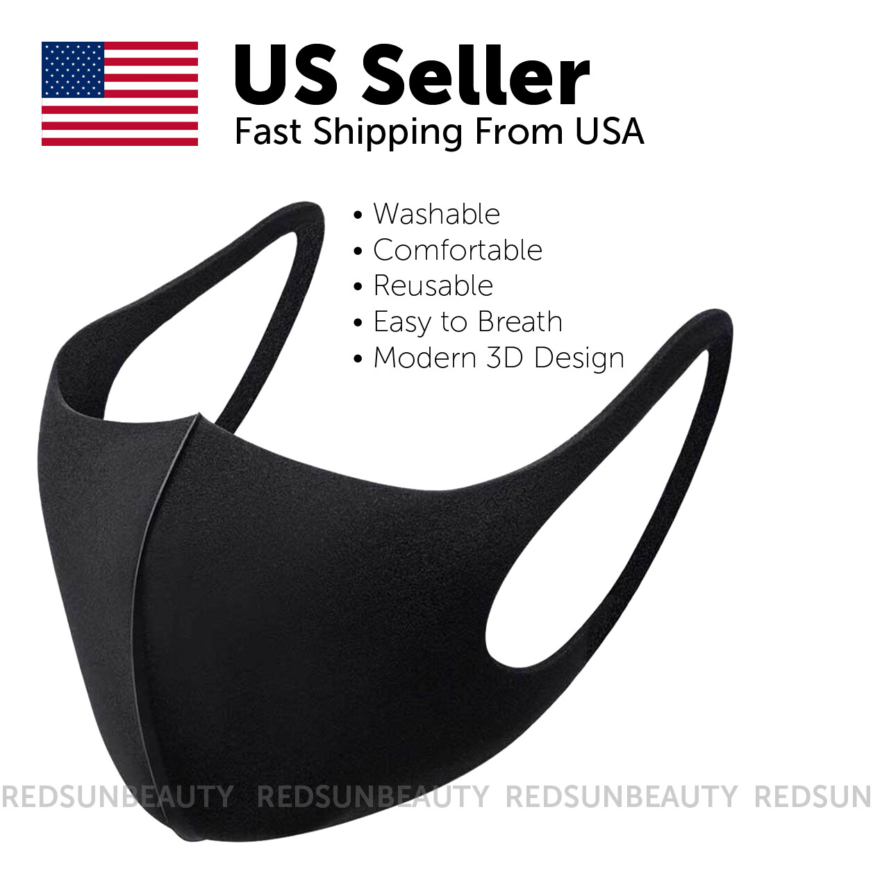 Face Mask . Fashion Mask Black. Washable & Reusable. Best Quality, US Seller