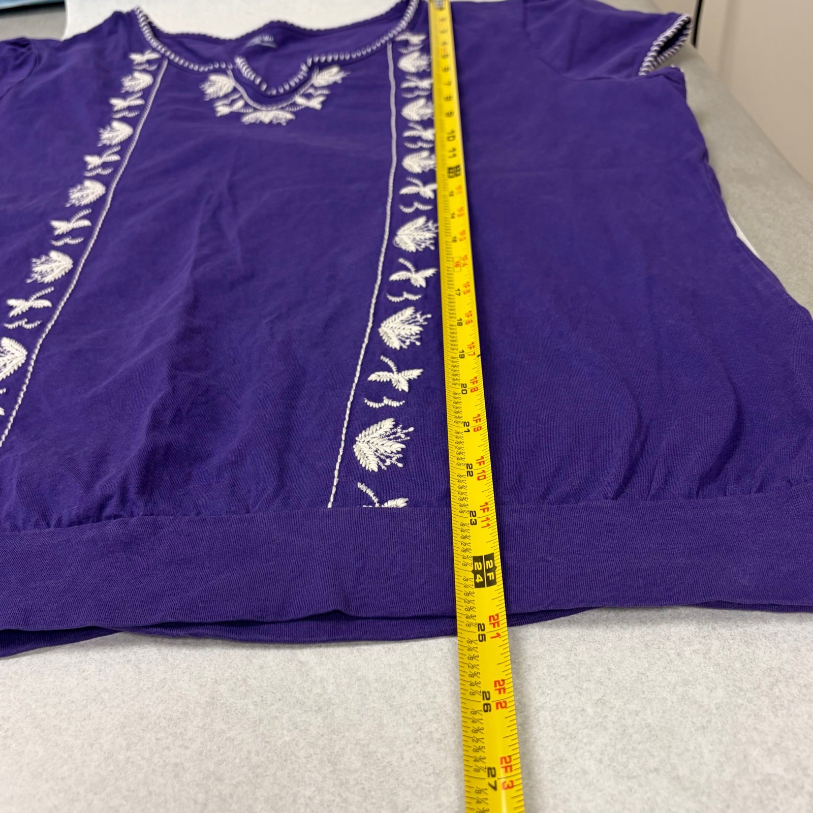 St Johns Bay Cotton Boho Peasant Casual Cottagecore Embroidered Purple Blouse XL