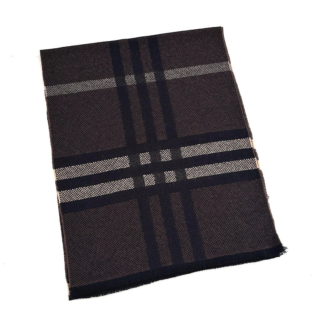 D’URBAN Brown 100% Wool Scarf Plaid Check Made in Italy NWT
