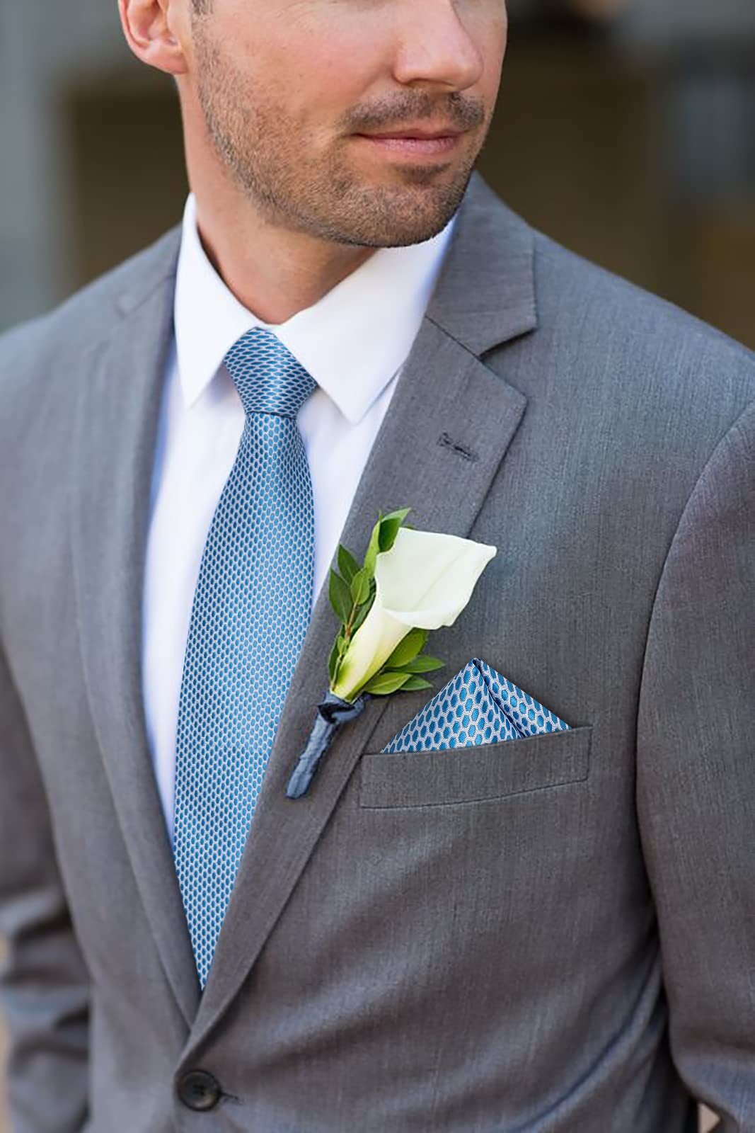 Mens Solid Color Tie and Pocket Square Set Woven Silk Plain Necktie & Handker…