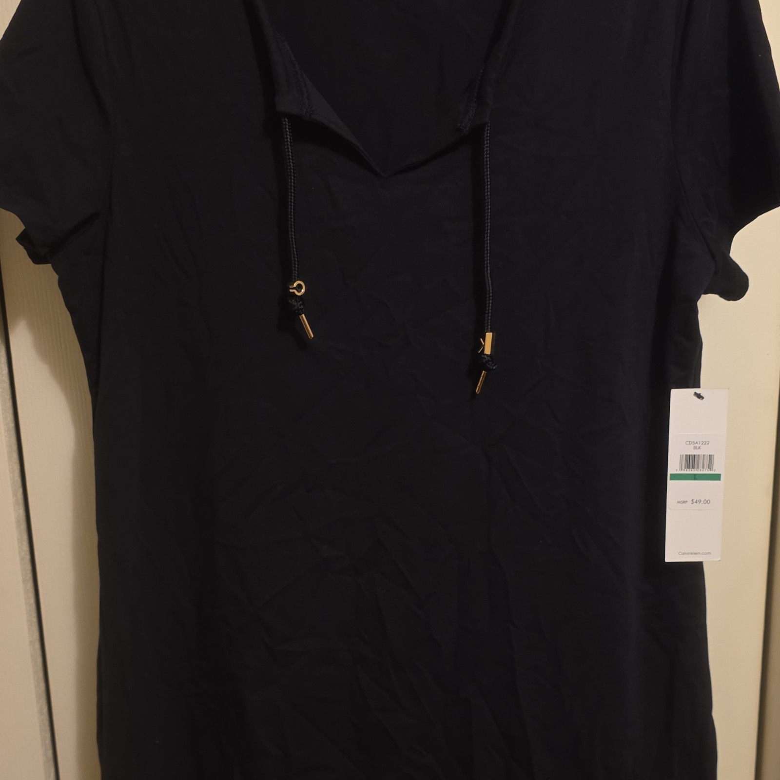 Calvin Klein Women’s Hooded V-Neck Short Sleeve Dress Black L