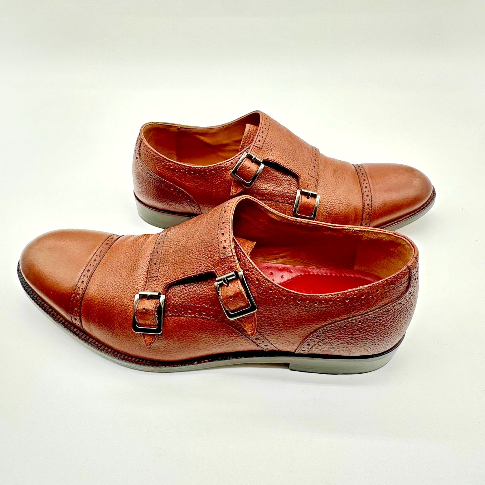 Johnston & Murphy Clayton 28KL Double Monk Strap Shoes 10.5M – Tan Leather & Box
