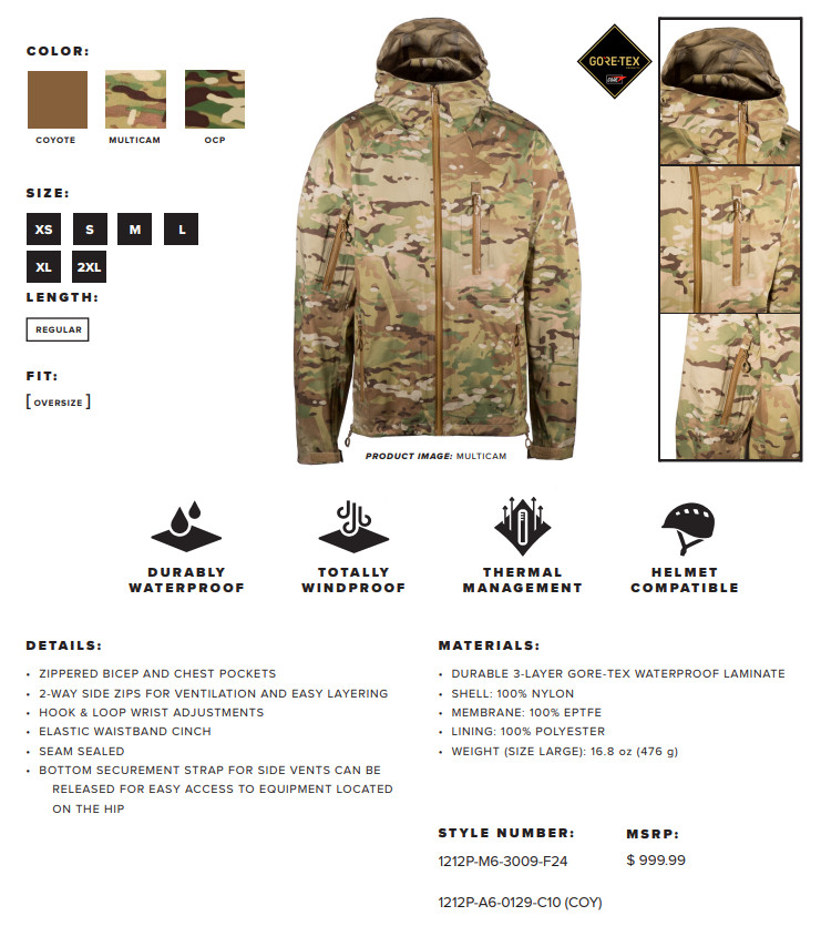 Beyond Clothing Level 6 Hardshell Jacket Goretex Waterproof Parka Multicam