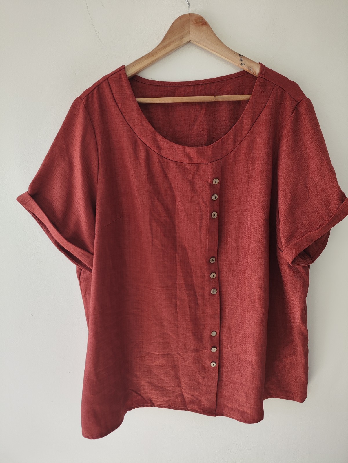 Shein Womens Top Blouse Size 3XL 18 Red Rusty Summer Casual Short Sleeve Buttons