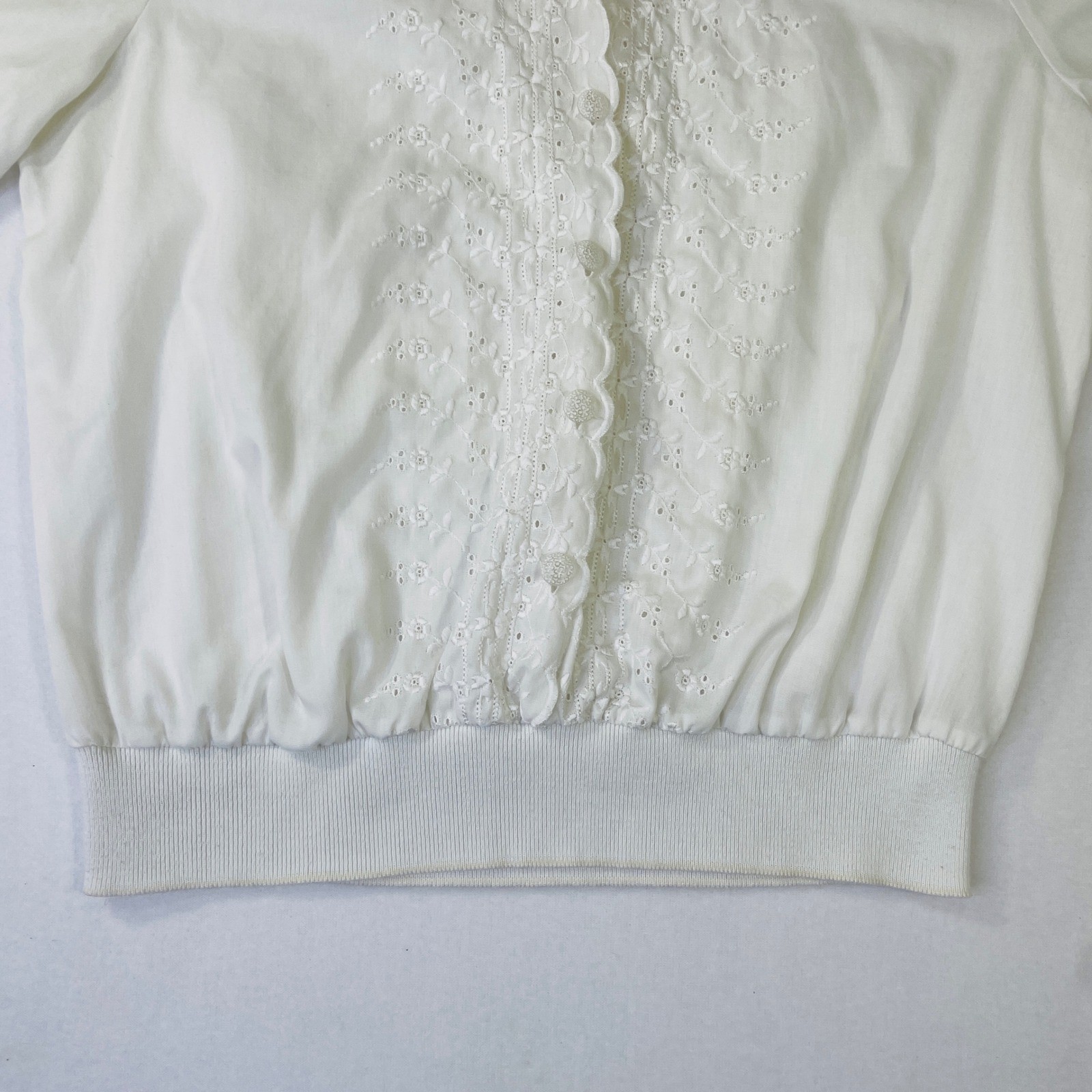 Judy Bond Vintage White Eyelet Embroidered Short Sleeve Blouson Blouse Top