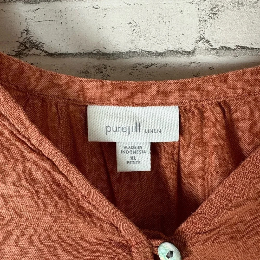 J. Jill Pure Jill Linen Burnt Orange Terracotta Loop Button Blouse Sz XL PETITE