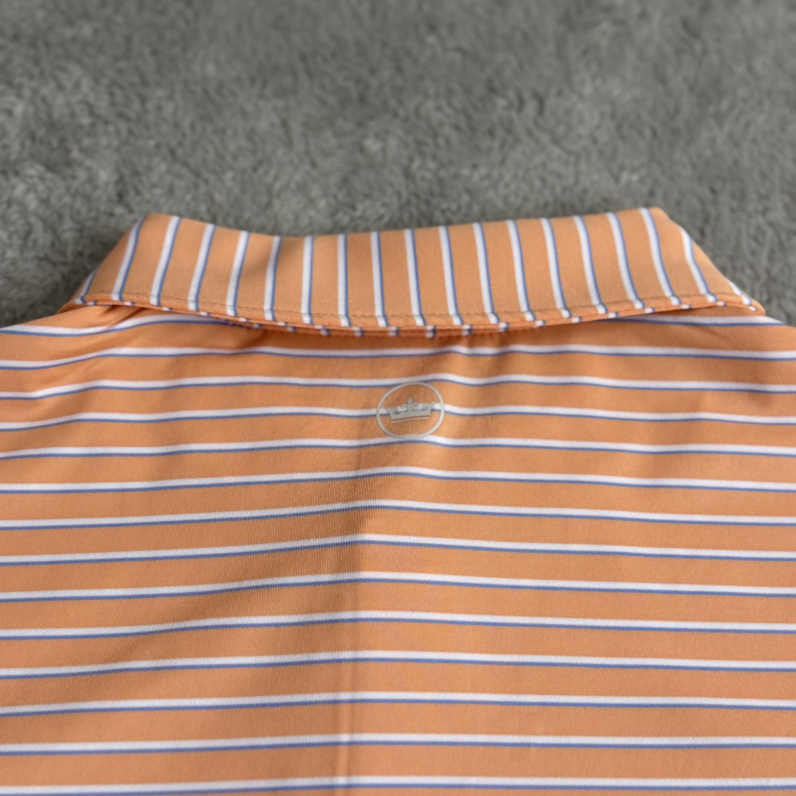Peter Millar Polo Mens Large Orange Stripe Summer Comfort Golf Stretch Logo