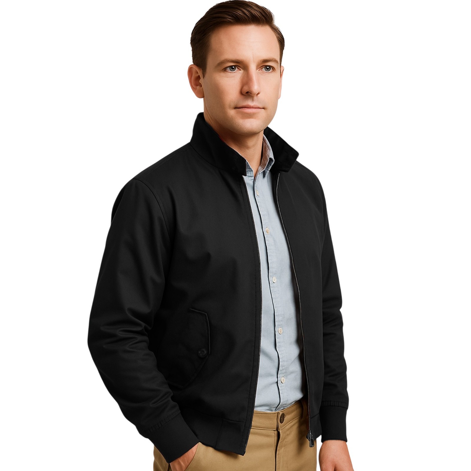 Urban Road Mens Classic Harrington Scooter Biker Bomber Jacket | Tartan Lined