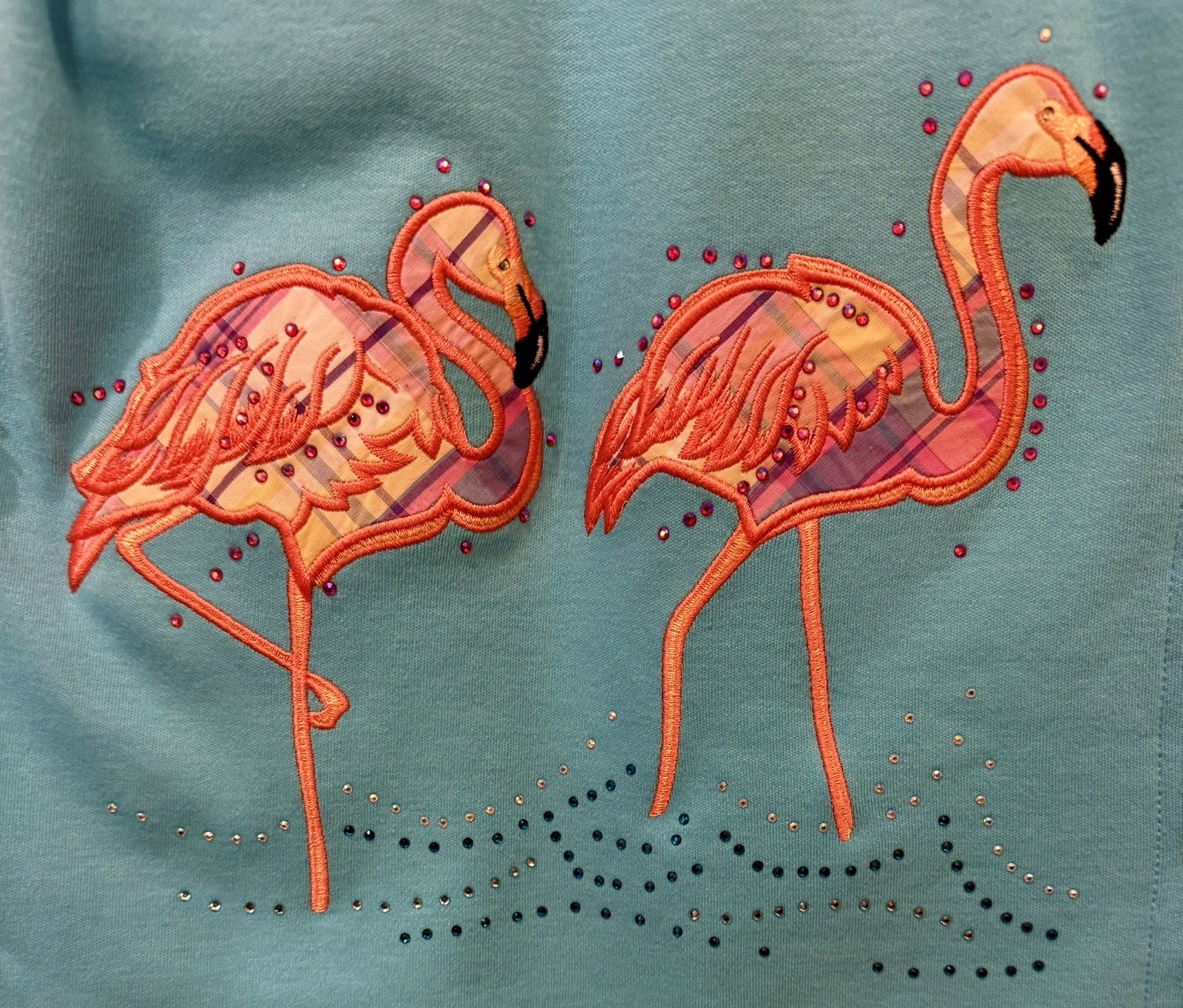 Quacker Factory Cardigan With Embellishments-Blue With Flamingos-1X