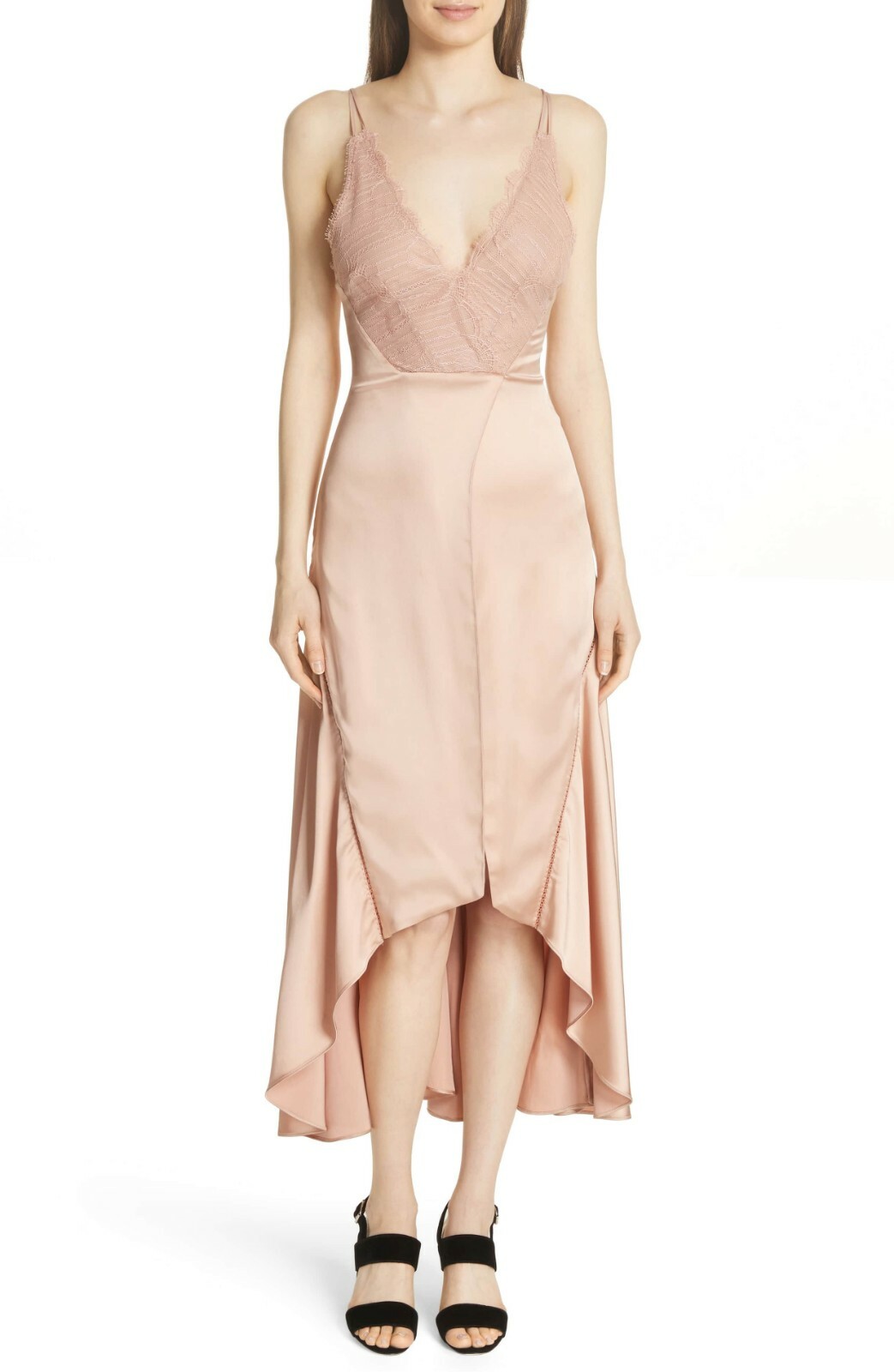 JONATHAN SIMKHAI Bronze Rose Gold Lace Trim Asymmetric Cocktail Dress 10 US NWD