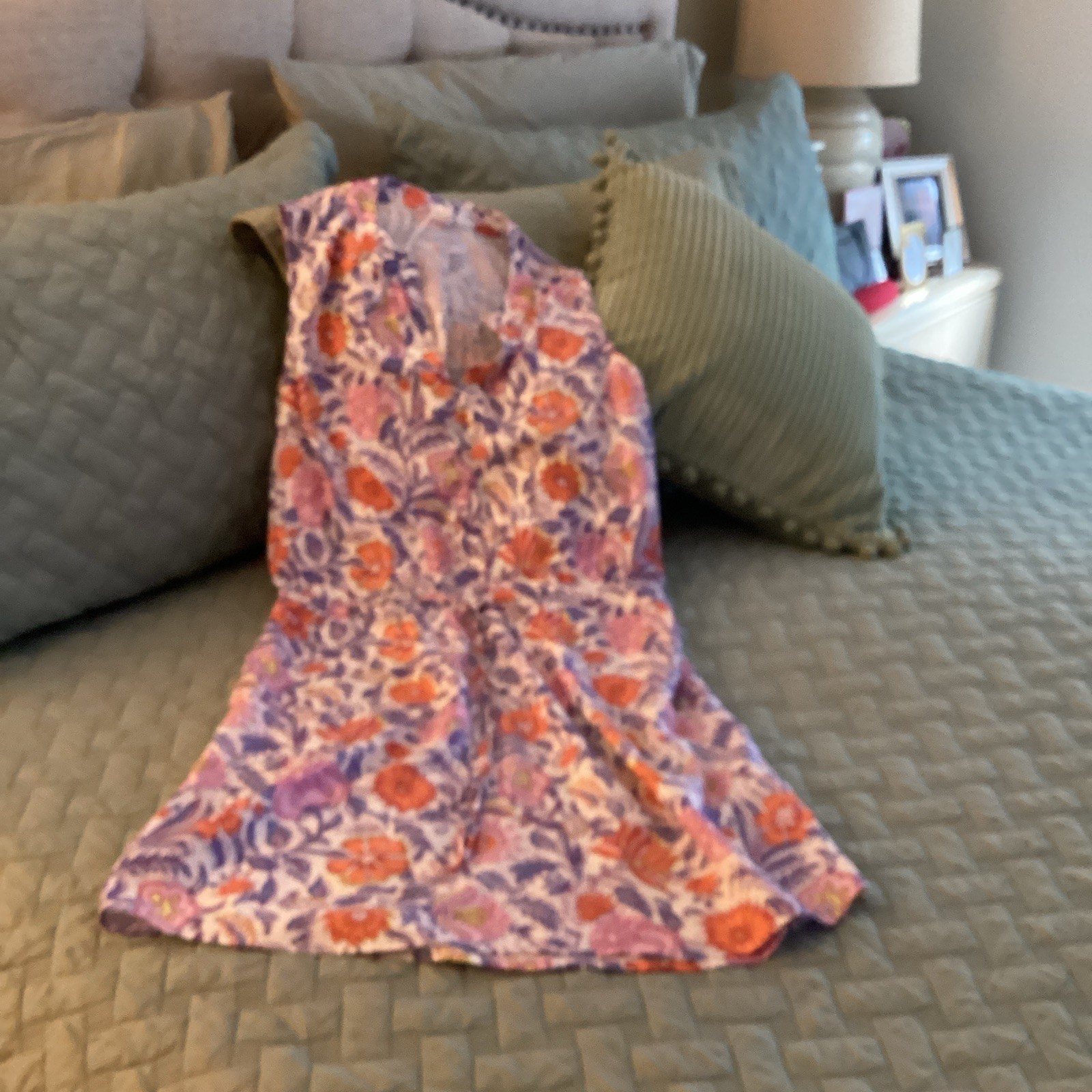 Gap Purple Orange Pink White Sleeveless Floral Sundress Knee Length Women 6