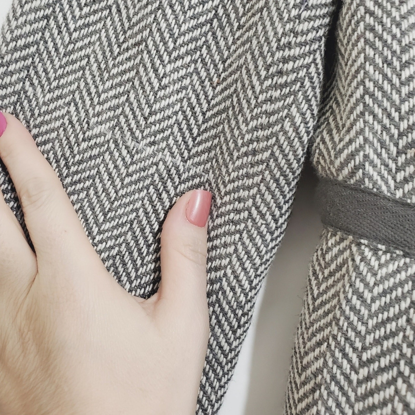 Tulle Size Medium Wool Blend Herringbone Pattern Contrast Trim Blazer