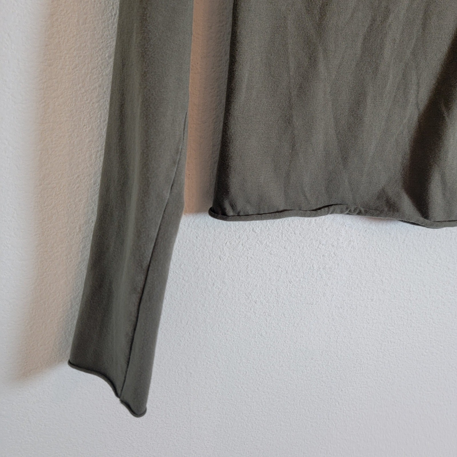 Brandy Melville Olive Green Long Sleeve Cotton Boat Neck Top OS (XS?) Casual
