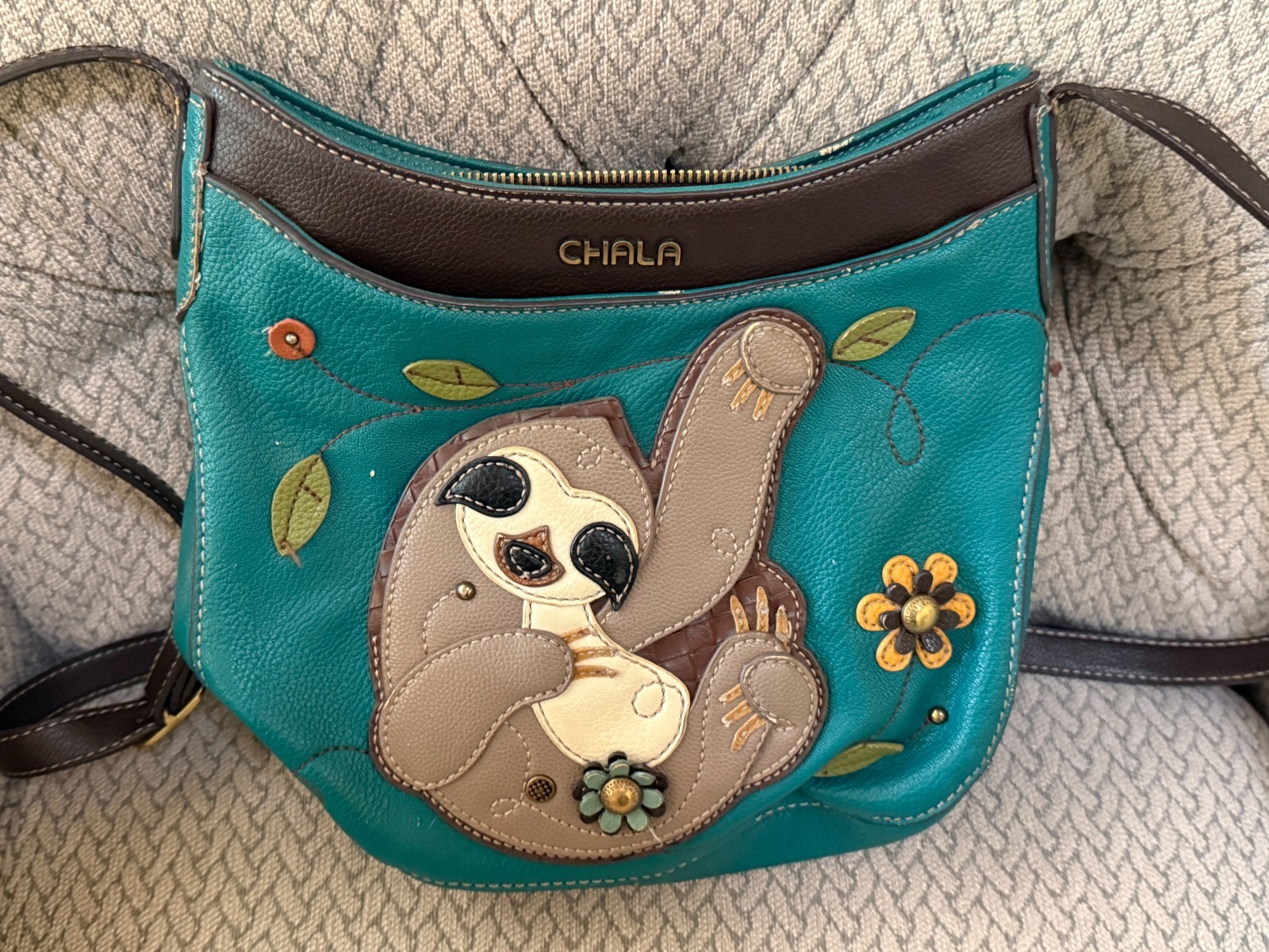 Chala Sloth Crossbody Purse w/Adjustable Strap ~ Teal