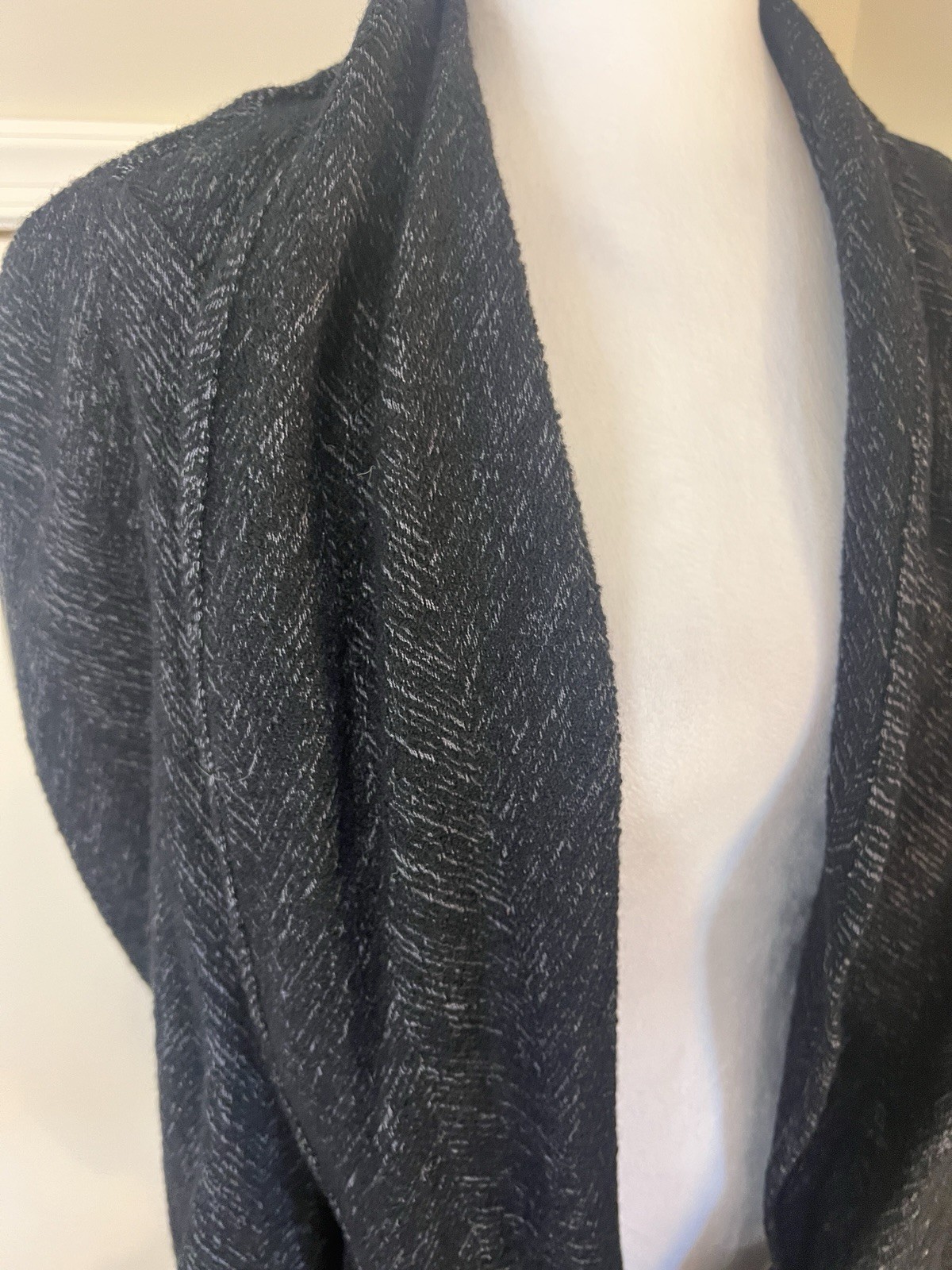 Eileen Fisher Herringbone Gray And Black Black Wool Blend Blazer Jacket Large