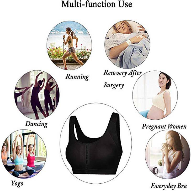 Women’s Front Closure Posture Wireless Back Support Full Coverage Bra Wide Strap