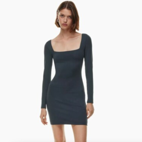 Aritzia Babaton Size-XS Mini Dress Contour Long Sleeve Squareneck Navy Blue
