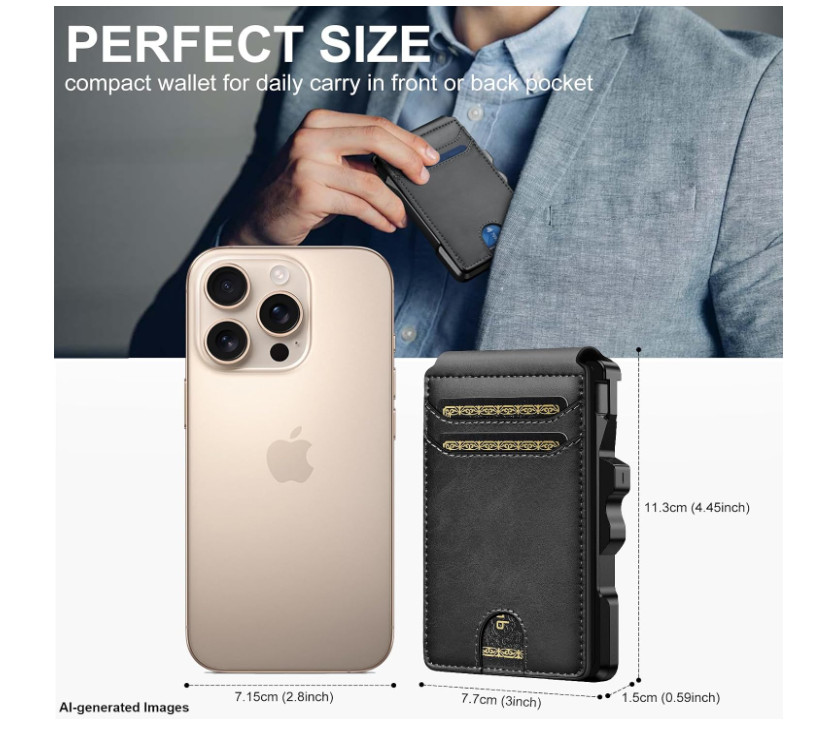 Minimalist Smart Wallet RFID Blocking Pop Up Card Holder Leather Money Clip Blac