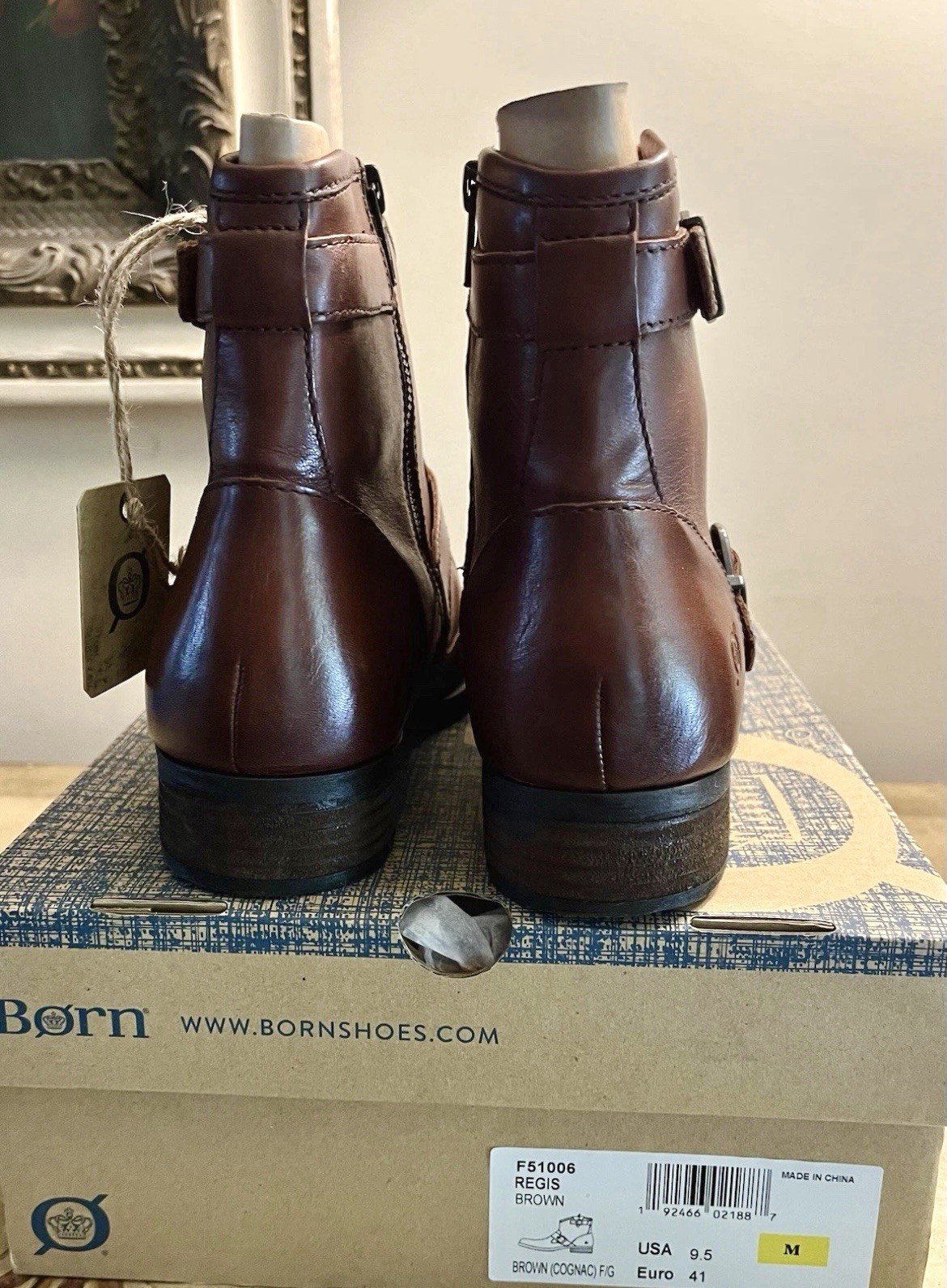 Born Boots Woman’s 9.5M Regis Ankle Bootie Cognac Brown Leather Moto Western NWT