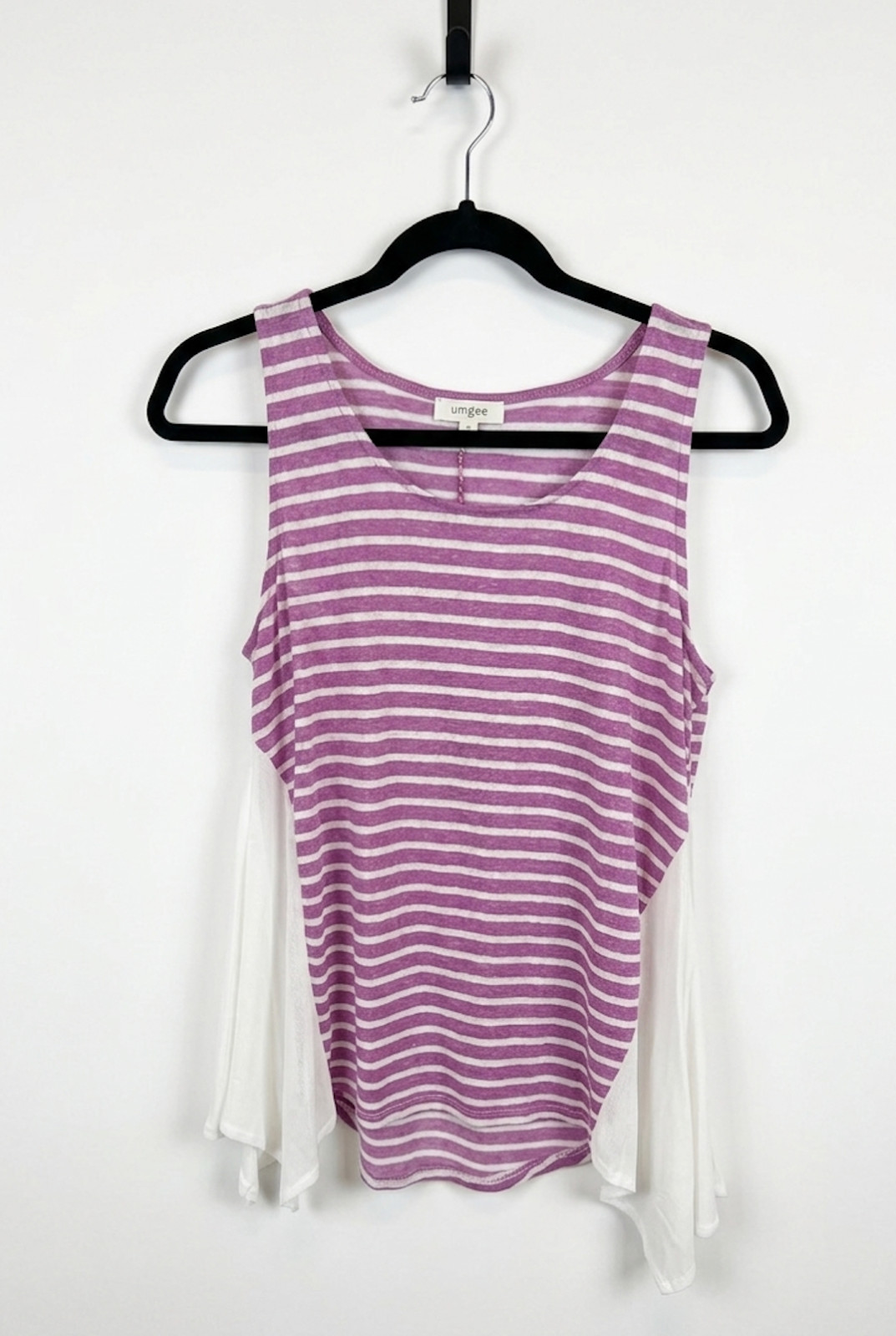 Umgee Purple & White Striped Tunic Top Size M Knit Sleeveless Wide Strap