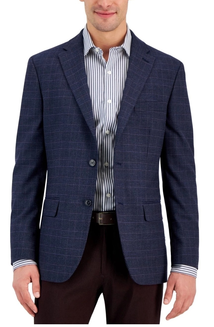 Tommy Hilfiger Mens Modern fit Sport Coat Blazer 36 R Navy Blue Plaid